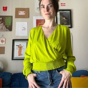 Bright green silky top